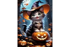 EIBEILI Diamond Painting Kits for Adults DIY 5D Diamond Art Paint with Round Diamonds Full Dril Gem Art Halloween Cat Pumpkin Painting Kit for Home Wall Decor Gifts 12x16inch