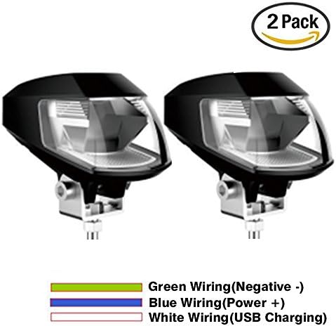 CLighting Motorcycle Driving Lights with USB Port 18W DC 12V 24V LED Auxiliary Lights for Motorcycles Jeep Trucks Off-road Bicycle BMW Kawasaki Harley (Pack of 2)