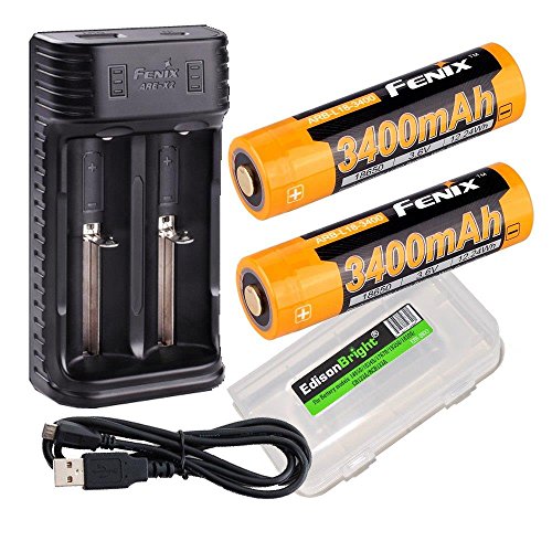 Fenix ARE-X2 battery charger, two Fenix ARB-L18-3400 18650 3400mAh high capacity batteries with EdisonBright Battery carry case bundle