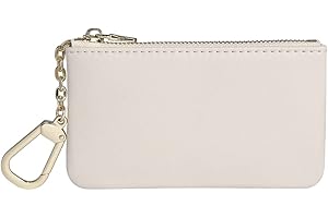 Mossruta Premium Genuine Full Grain Leather Mini Coin Purse Keychain Pouch Card Holder for Men Women (Beige)