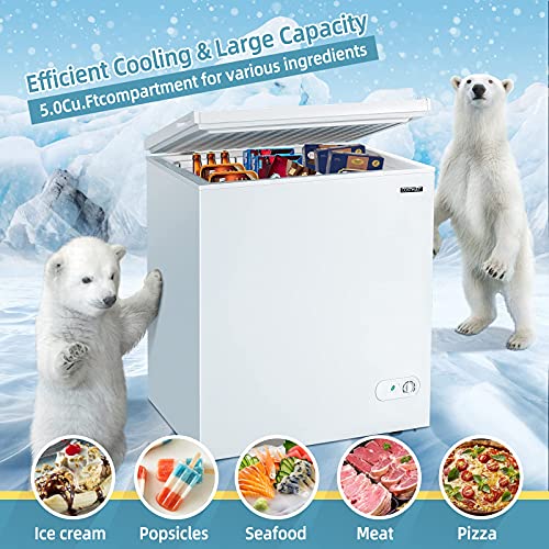 COSTWAY Chest Freezer, 5.2 Cu.ft Upright Single Door Refrigerator with