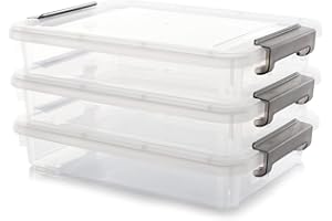 3 PCS Clear Plastic Storage Boxes with Latching Lids, Portable File Storage Box, Stackable Stockpile Containers Bins, Large C