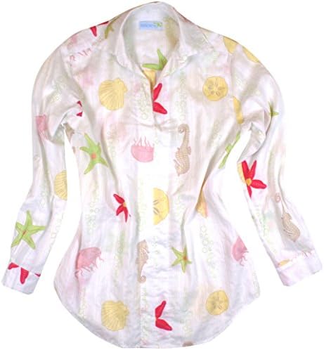 Seaplane's 'Seafood Special' Women's 100% Cotton Beach Cover Up Seahorse Seashell Starfish Ocean Print Tunic Shirt L