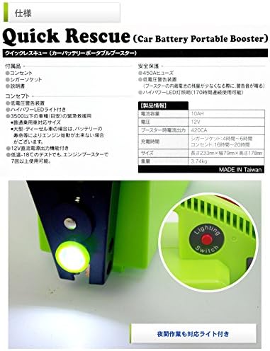 Amazon カーバッテリーブースター クイックレスキュー カーバッテリー充電器 車 バイク