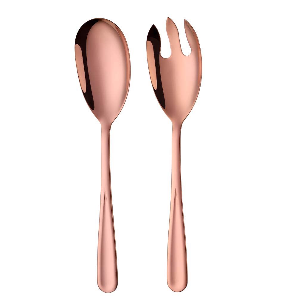 BISDARUN Salad Spoon and Fork Set Stainless Steel Salad Servers Set of 2, Rose Gold Large Serving Spoon and Fork 30.5 cm/12 inches Length