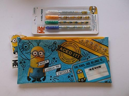 Despicable Me Minions Minnion Large Flat PVC Pencil Case &amp; 4 Gel Pens by Despical Me Minnions