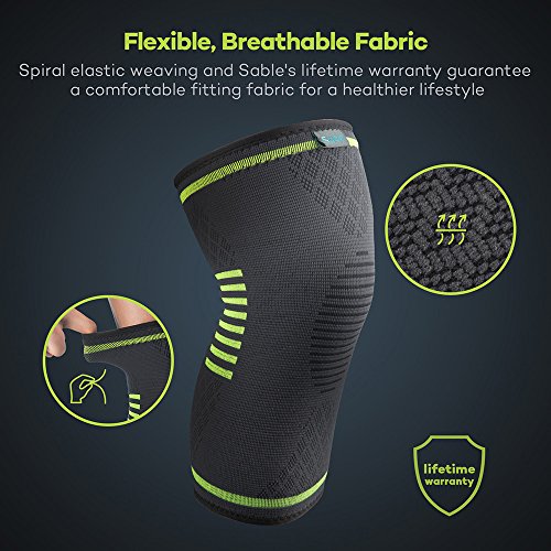 Купить Sable Knee Brace Support Compression Sleeves, 1 Pair FDA