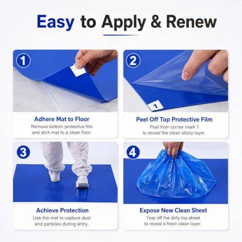AAwipes Sticky Mat Tacky Pads Adhesive 24" x 36" 5 Packs, 30 Sheets/Packs, 150 Sheets Total Blue Cleanroom Floor Mats Remove Dirt for Laboratory Construction Hospital Shoes