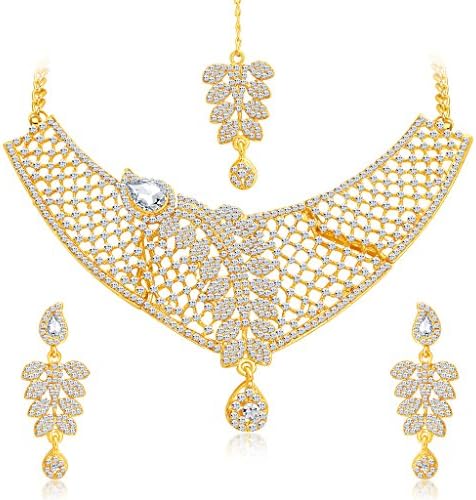 Indian Necklace Jewelry Set Bollywood Fashion Bridal Dazzling Gold AD Ethnic For Women