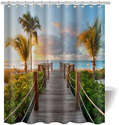 Gwein Summer Palm Trees Tropical Island Holiday Beach Bath Home Decor of Waterproof Bathroom Polyester Fabric Mildew Resistant Shower Curtain 66"(w)x72" (h)Inch