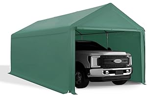 GREZJXC Carport 10'x20' Heavy Duty Canopy Steel Canopy Storage Shed,Portable Garage Party Tent,Portable Garage with Removable Sidewalls & Doors All-Season Tarp for Car,Truck,SUV,Party (Green)