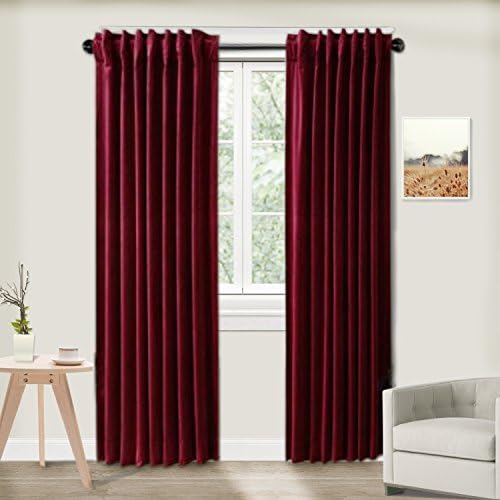 Cottontree Homesoft FirstHomer Set of 2 Solid Matt Thermal Insulated Blackout Velvet Back Tab/Rod Pocket Curtains/Drapes Panels For Bedroom, Burgundy,50Wx120L Inch Each,