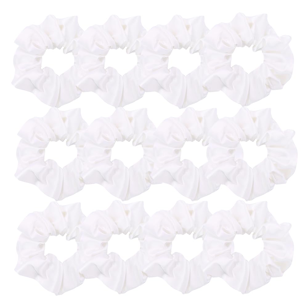 Photo 1 of 12 Pcs Premium Satin Silk Scrunchies Hair Ties for Women Girls Bracelets Ponytail Holder Hair Bands Elastic Ropes Hair Bun Accessories (Basic 12Pcs-Off White)