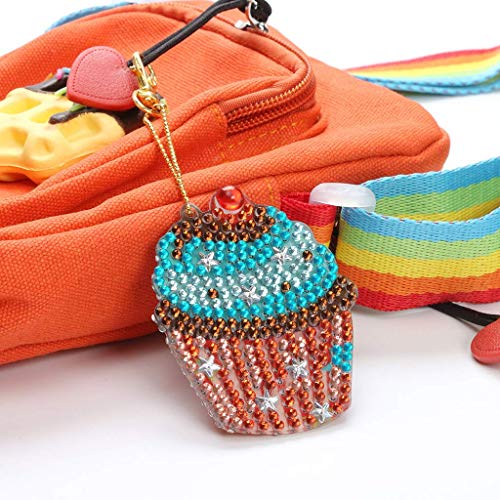 5D DIY Diamond Painting Keychain, 4 pcs Cupcake Shape, Mosaic Making Full Drill Special Shape Diamond Painting Kit for Bags, Smartphone Straps, 4 Pack