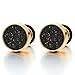 6-10mm Mens Women Gold Stud Earrings Steel Illusion Tunnel Plug Screw Back with Black Sand Glitter