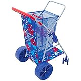 Rio Wonder Wheeler Folding Beach Cart | New 2020 Design Hawaiian Print | Blue with Red Accent Print | Holds 4 Beach Chairs | 