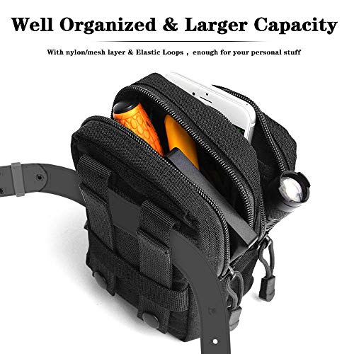 FUNANASUN Black Tactical Molle Pouches - 1000D Nylon EDC Belt Waist Pouch Molle Small Utility Gadget Gear Tool Bag for Men - Thumbnail 3