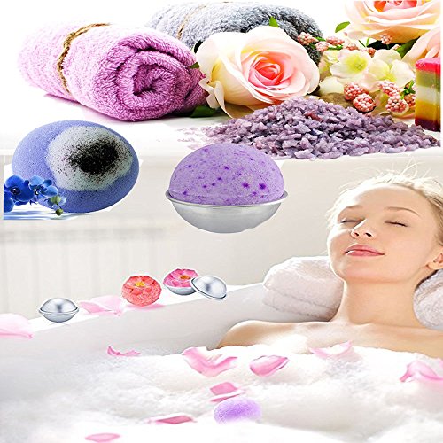 DIY Metal Bath Bomb Mold Kits, 12 pcs 3 Size with Baking Stickers Soap Molds Large & Small Bomb Molds Round Molds Fits for Crafting Your Homemade Own Fizzles by Meiso