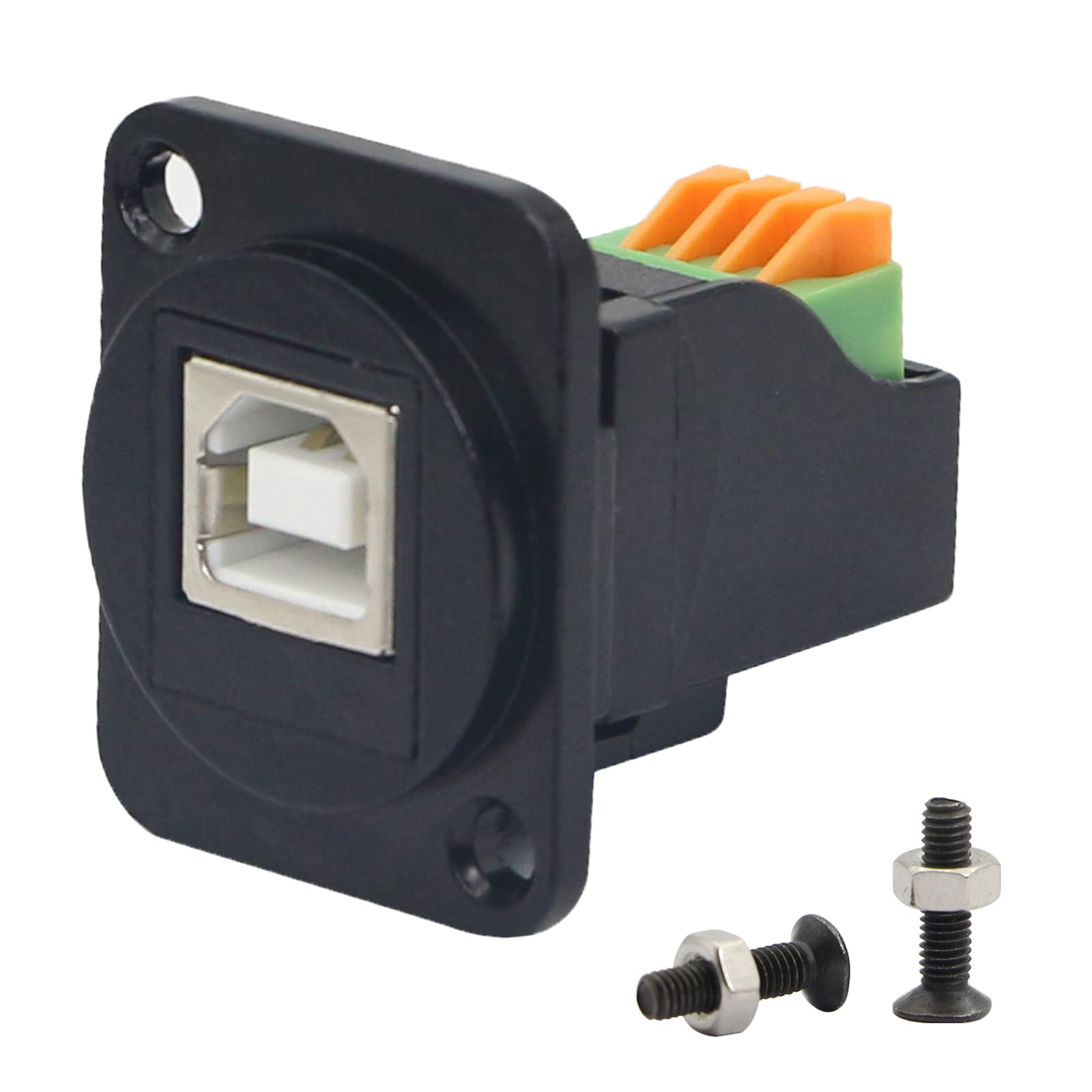 QIANRENON USB B Panel Mount Print Adapter USB B to Crimp Terminal Solderless Connector Extended Print Port, for printer scanner telephone fax machine