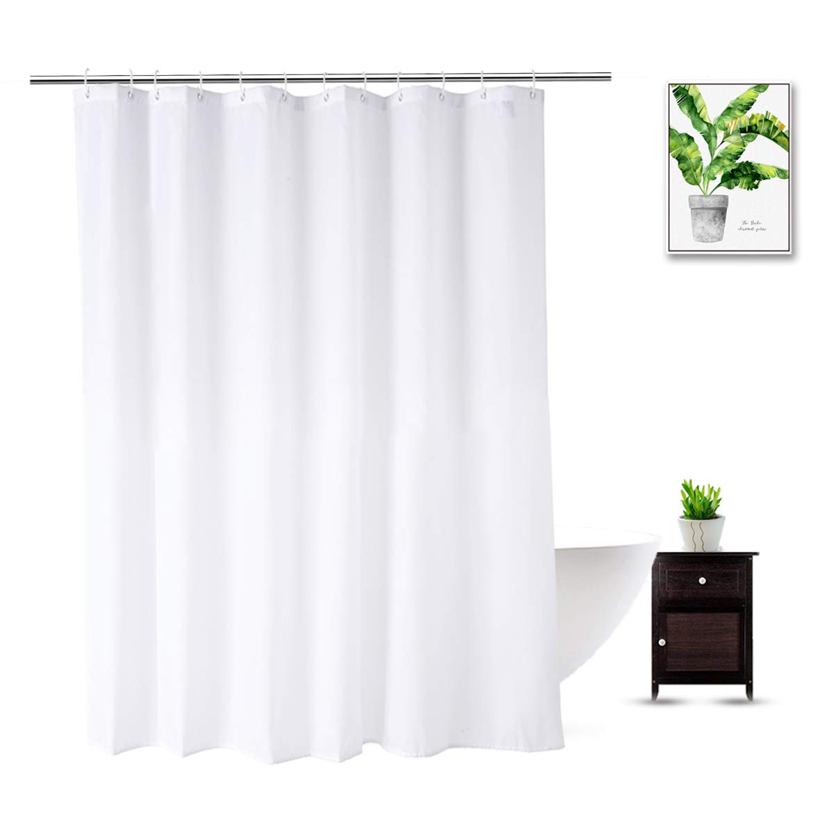 WellColor Extra Long Shower Curtain Liner 80 Inches Long, Heavy Duty Water Repellent Cloth Fabric Shower Curtains for Spa and Hotel Quality, Machine Washable, 72 x 80 Inch, White