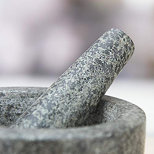 Evelyne GMT-10339 Polished Heavy Granite Mortar And Pestle Set Guacamole Bowl - Molcajete Stone Grinder With Anti-Scratch Pad - 2 Cups Capacity