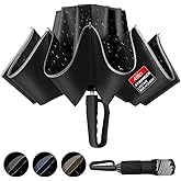 TOPSAIL 10 Ribs Inverted Umbrella with Carabiner Handle, Large Sturdy Folding Umbrellas Windproof for Rain & Sun, 49" Big Reverse Foldadble Umbrella for Travel Portable with Safe Reflective Strip, for Women Men