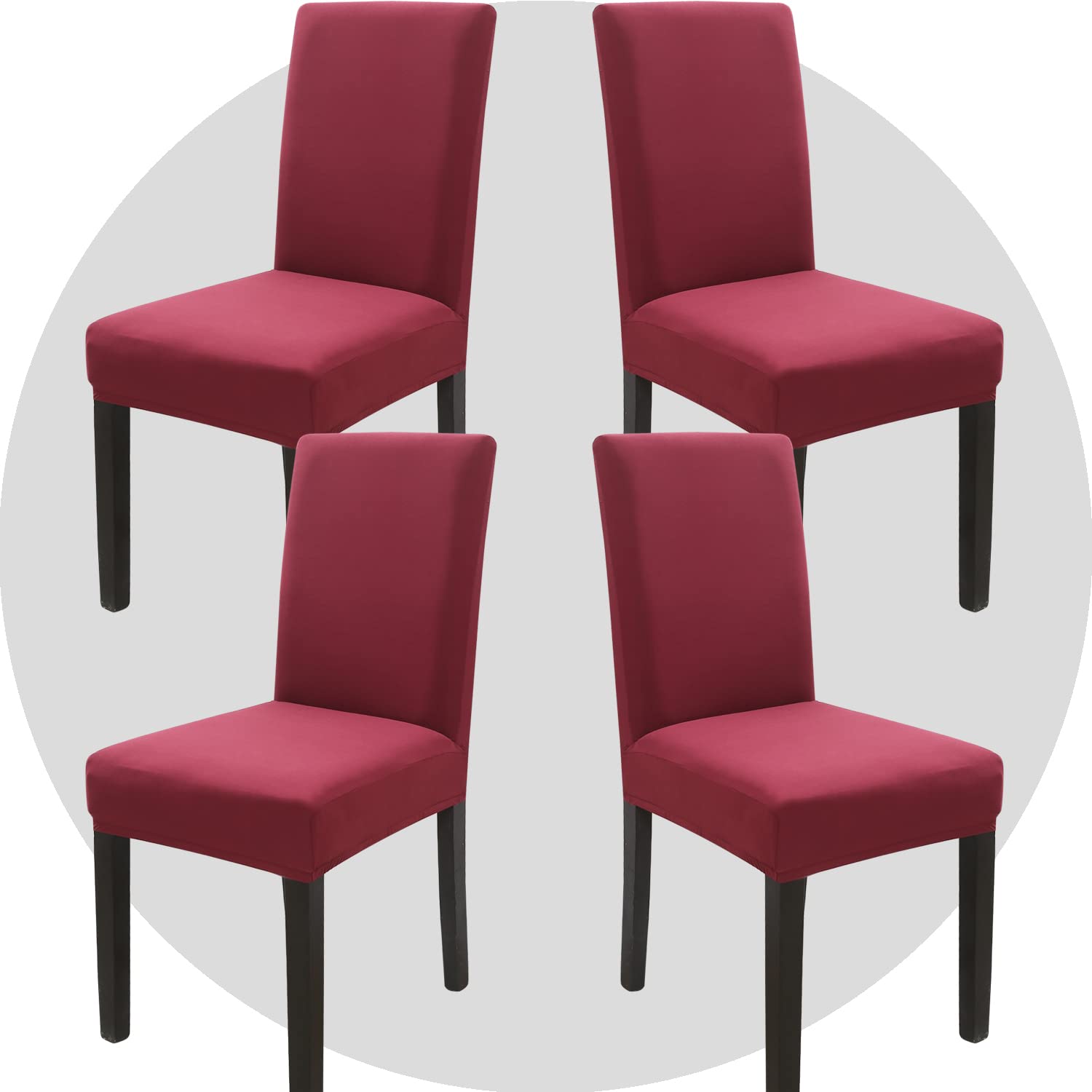 NDMMSO Dining Room Chair Covers Set of 4 Super Fit Stretch Removable Washable Dining Chair Protector Cover Seat Slipcover for Hotel, Dining Room, Ceremony, Banquet Wedding Party(Wine Red)