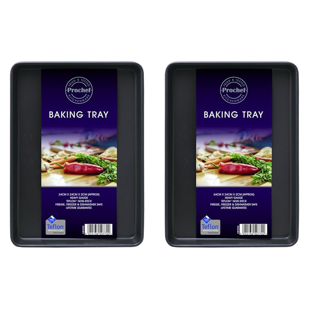Prochef Professional Medium Baking/Oven Tray, Non-Stick Silicone Coating, Grey, Pack of 2