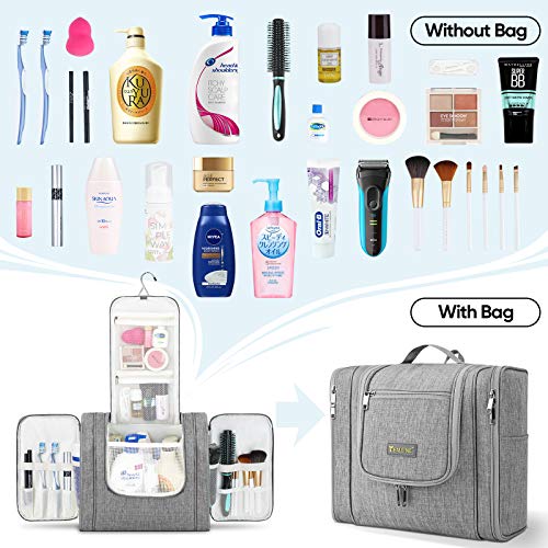 BALEINE Large Toiletry Bag for Women and Men, Water-Resistance Cosmetic Bags for Toiletries with Hanging Hook, Makeup Organizer for Travelling (Gray) 4 BALEINE Large Toiletry Bag for Women and Men, Water-Resistance Cosmetic Bags for Toiletries with Hanging Hook, Makeup Organizer for Travelling (Gray)