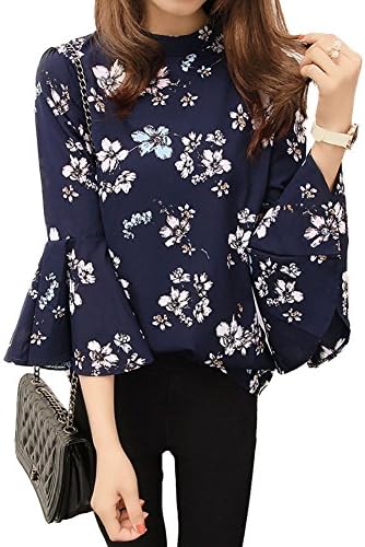 2016 Autumn Floral Chiffon Blouse Women Tops Flare Sleeve Shirt Women Ladies Office Blouse Korean Fashion Blusas