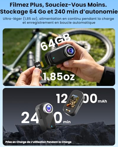 Veralyxa Sports Camera, Mini Sports Camera 4K UHD WiFi with 64GB Card, IP65 Waterproof Portable POV Camera, Action Cam - Up to 240 Minutes Battery Life (1200mAh)
