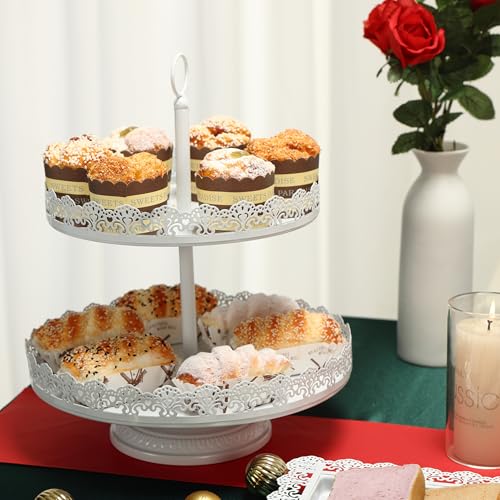 LIFESTIVAL Cake Stands Set White Metal Cupcake Holder Dessert Display Plate Decor Serving Platter for Party Wedding Birthday Baby Shower Celebration Home Decoration