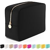 Embla Makeup Bag Travel Cosmetics Pouch and Toiletry Bag, Nylon Zipper Pouch Purse, Cute Make Up Organizer Storage Tote for Women Girls, Waterproof Travel Skincare Case, Large Makeup Bags, Black