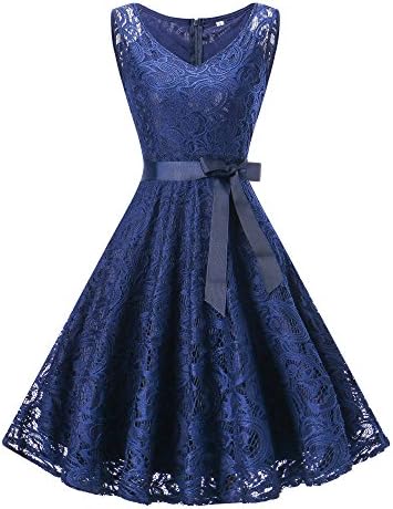 Dressylady Women's V Neck Floral Lace Bridesmaid Dress Short Prom Party Gowns Sleeveless