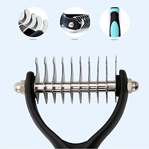 PetHero Dematting Tool for Dogs and Cats – The Best Dog Grooming Comb for Undercoat Removal – Professional Rake Brush for Breeds with Easy Mats and Tangles, 10 Teeth Wide - 2 Pack