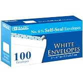 BAZIC Products #6 3/4 Self-Seal White Envelopes, 100 Ct | #6 3/4 self-seal white mailing envelopes, 3 5/8 x 6 1/2 in, Peel-and-seal strip for checks, Invoices