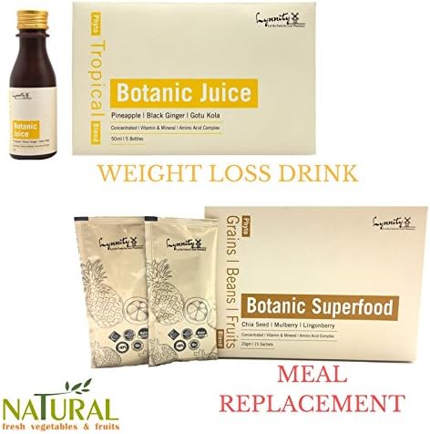 30 DAYS Super Effective Weight Management PROGRAM (2 Botanical Flat Tummy Slim Juice + 2 Meal Replacement) Reduce Bloating, Toxins, Snacks craving, Fats Cellulite, Burn Fats, Boost Energy - NATURAL-