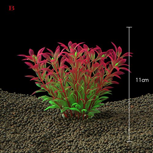 Fish Tank Artificial Plants Aquarium Plastic Red Purple Blue Decorations Fake Water Green Grass Ornaments Decors - 4.3'' - Pack of 6 (B)