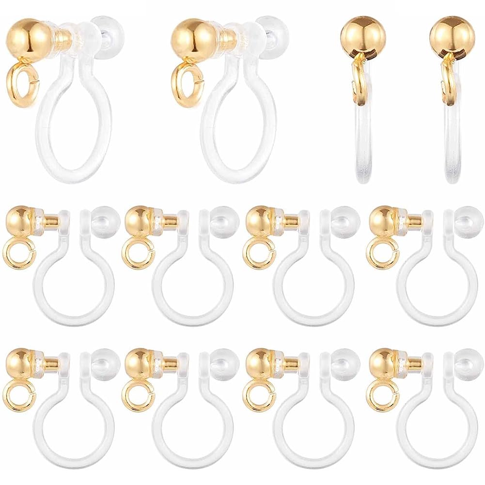 SUNNYCLUE 1 Box 40Pcs 18K Gold Plated Earring Converter Plastic Earring Clips Earring Clip Converters Clip on Earrings Findings Transparent U Type Earring Findings for jewellery Making Accessories DIY