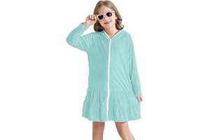 Girls Swim Cover Up Long Sleeve Full Zip Hooded Swimsuit Sunglasses Set Kids 2 PCS Terry Beach Pool Bathing Suit