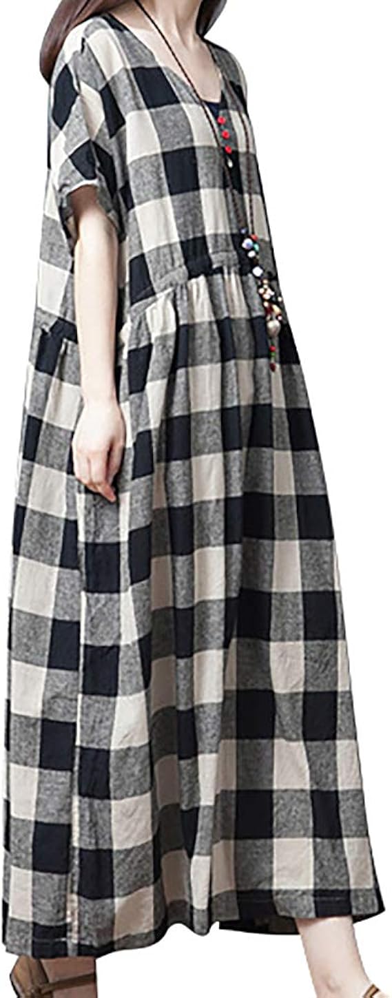 Amazon Sebeter X せべて 綿麻 ワンピース レディース 着痩せ ワンピース レディース 綿麻混 ロング丈 ワンピース 体型カバー 大きいサイズ 夏 ワンピース 着痩せ ワンピース チュニック 通販