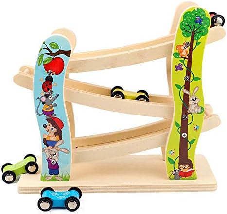 Toddler Toys Race Track, Wooden Race Track Car Ramp Racer With