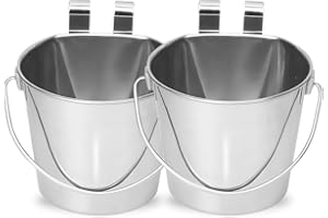 AASPIRE PETS 9 Quart Stainless Steel Flat Sided Pail with Dual Hooks, (Set of 2)