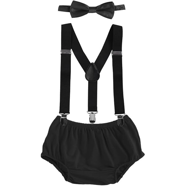 Baby Boy 1/2 Birthday Outfit Set – Cake Smash Romper, Suspenders, Bloomers & Headband
