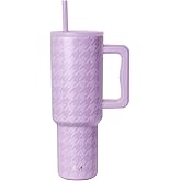 Simple Modern 40 oz Tumbler with Handle and Straw Lid | Insulated Cup Reusable Stainless Steel Travel Water Bottle Cupholder Use | Gifts for Women Him Her | Trek Collection | Purple Breeze Houndstooth