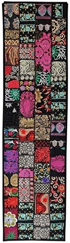Indian Handmade Vintage Patchwork Table Runner Bohemian Wall Hanging 150cmx40cm (Black)