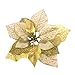M2cbridge Pack of 6 Glitter Artificial Wedding Christmas Flowers Red Glitter Poinsettia Christmas Tree Ornaments Dia 9 Inch (Golden)