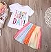 Girls'It's My Birthday Print Shirt Tutu Skirt Dress Outfit Set (White+Pink a, 5-6 Years)