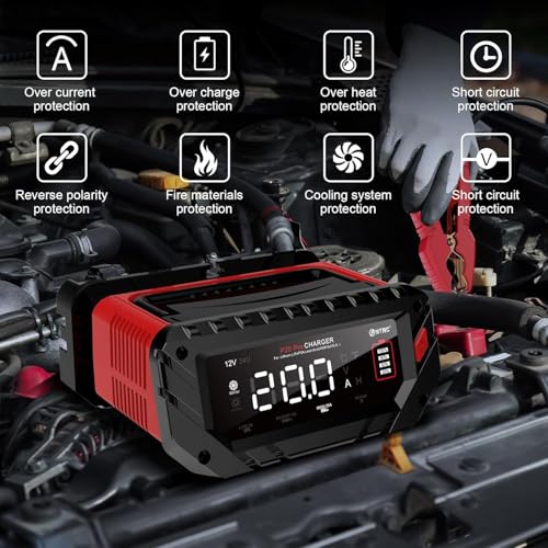 Haisito 12V/24V Smart Fast Battery Charger, 20A, LiFePO4 Lithium Lead Acid (AGM/Gel/SLA) for Cars, Boats, Motorcycles, 240V Input