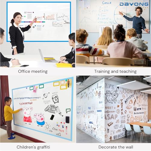 DAYONG Magnetic Whiteboard Paper, Self-Adhesive Dry Erase Whiteboard Sticker, Wallpaper Sticker, with Magnets Marker Eraser, Adhesive White Board for Home Office School Wall College. (90 * 120CM)